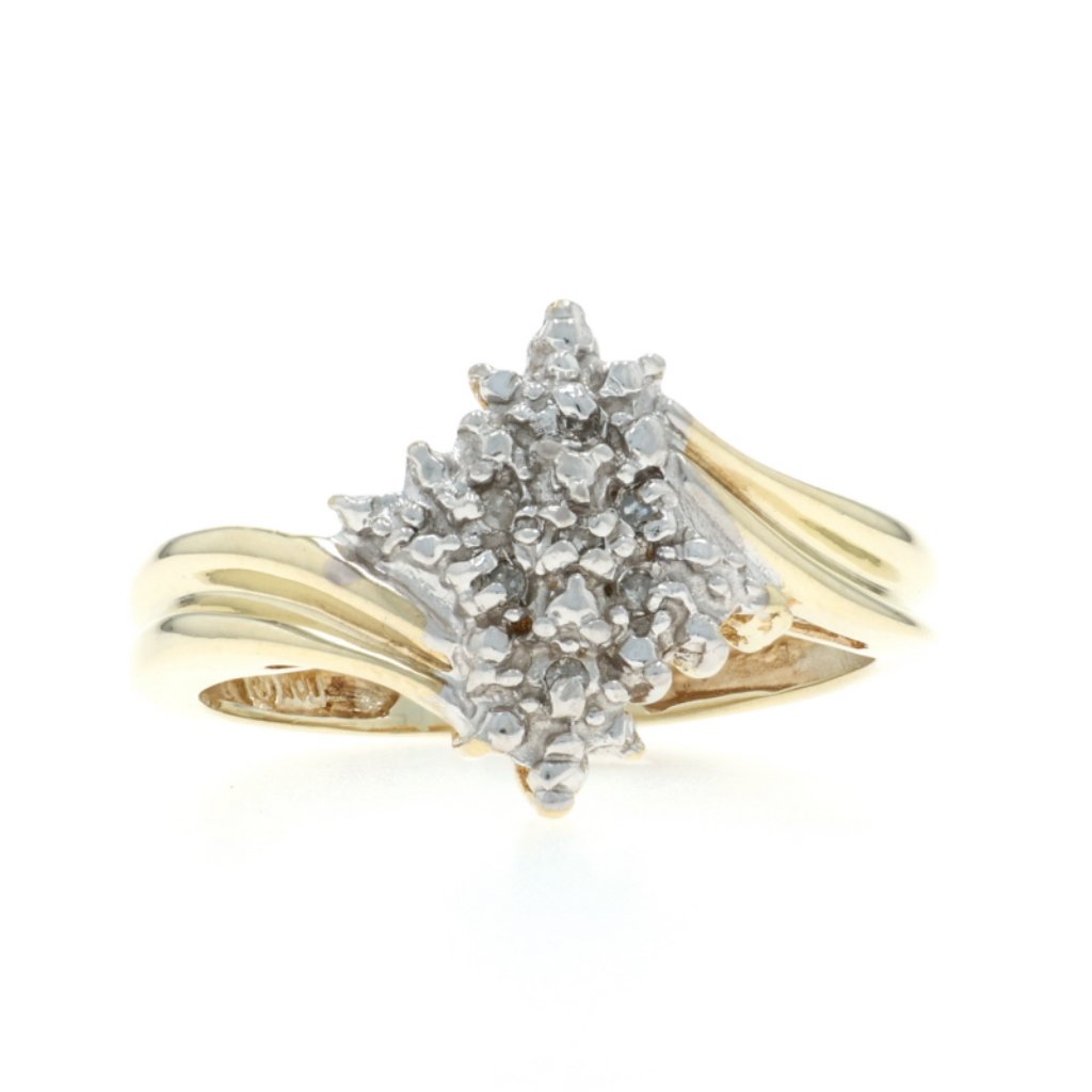 Yellow Gold Diamond Cluster Cocktail Bypass Ring 10k Round Brilliant